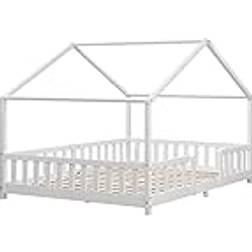 [en.casa] Juniorsäng Med Sängskydd 200 x 140 cm Furu Vit 140x200cm